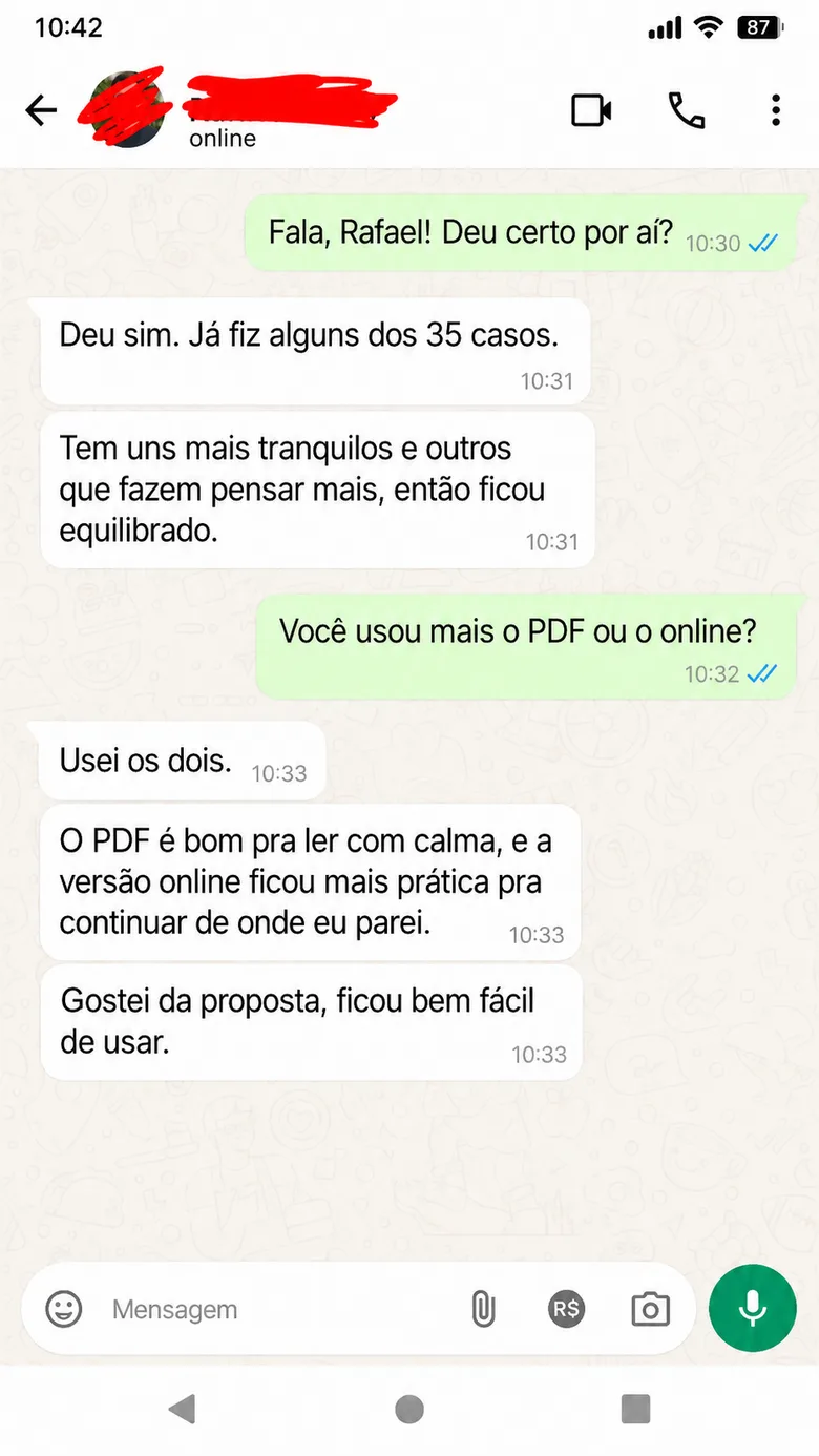 Print de conversa no WhatsApp com feedback de cliente