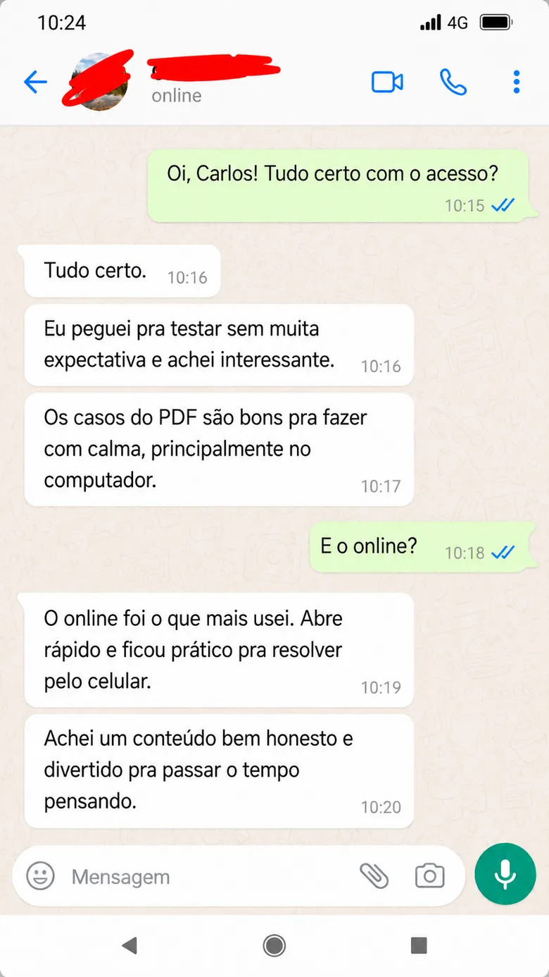Print de conversa no WhatsApp com feedback de cliente